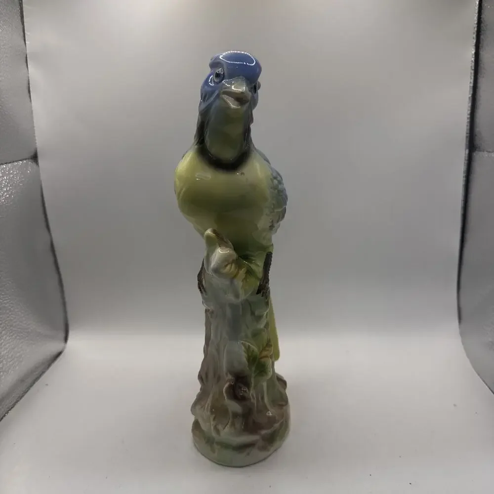 Vintage Porcelain Blue Jay Perched On Tree Stump *